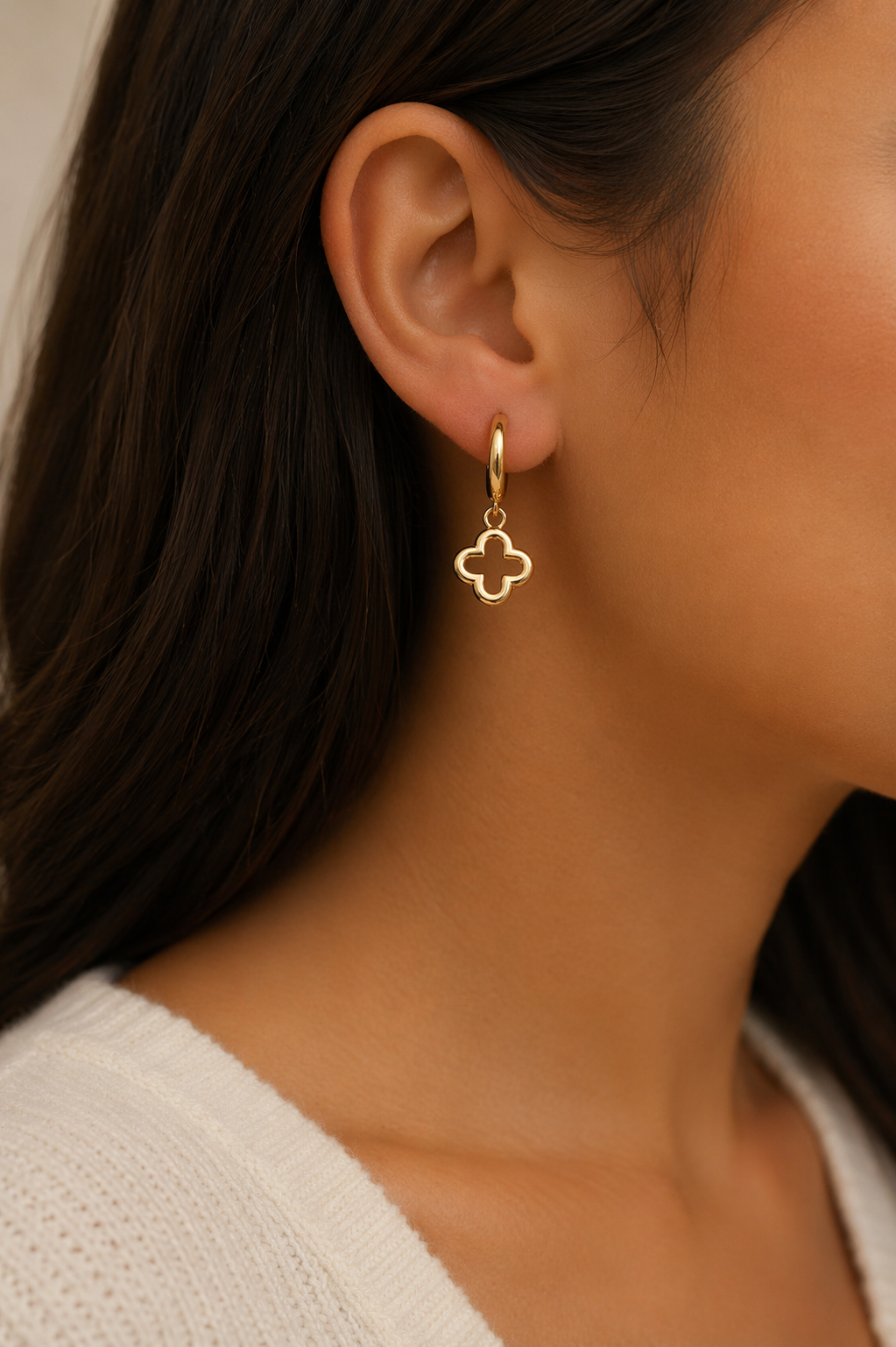 sleek clover drop gold hoop earrings trial