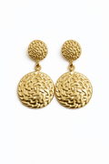 Textured Gold Disc Drop Earrings