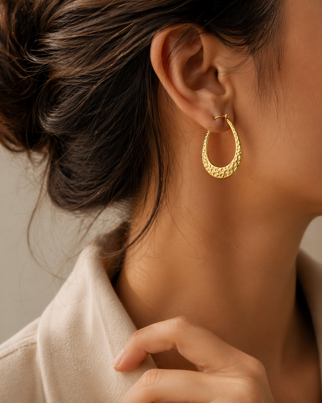 Textured gold hoop earrings trial