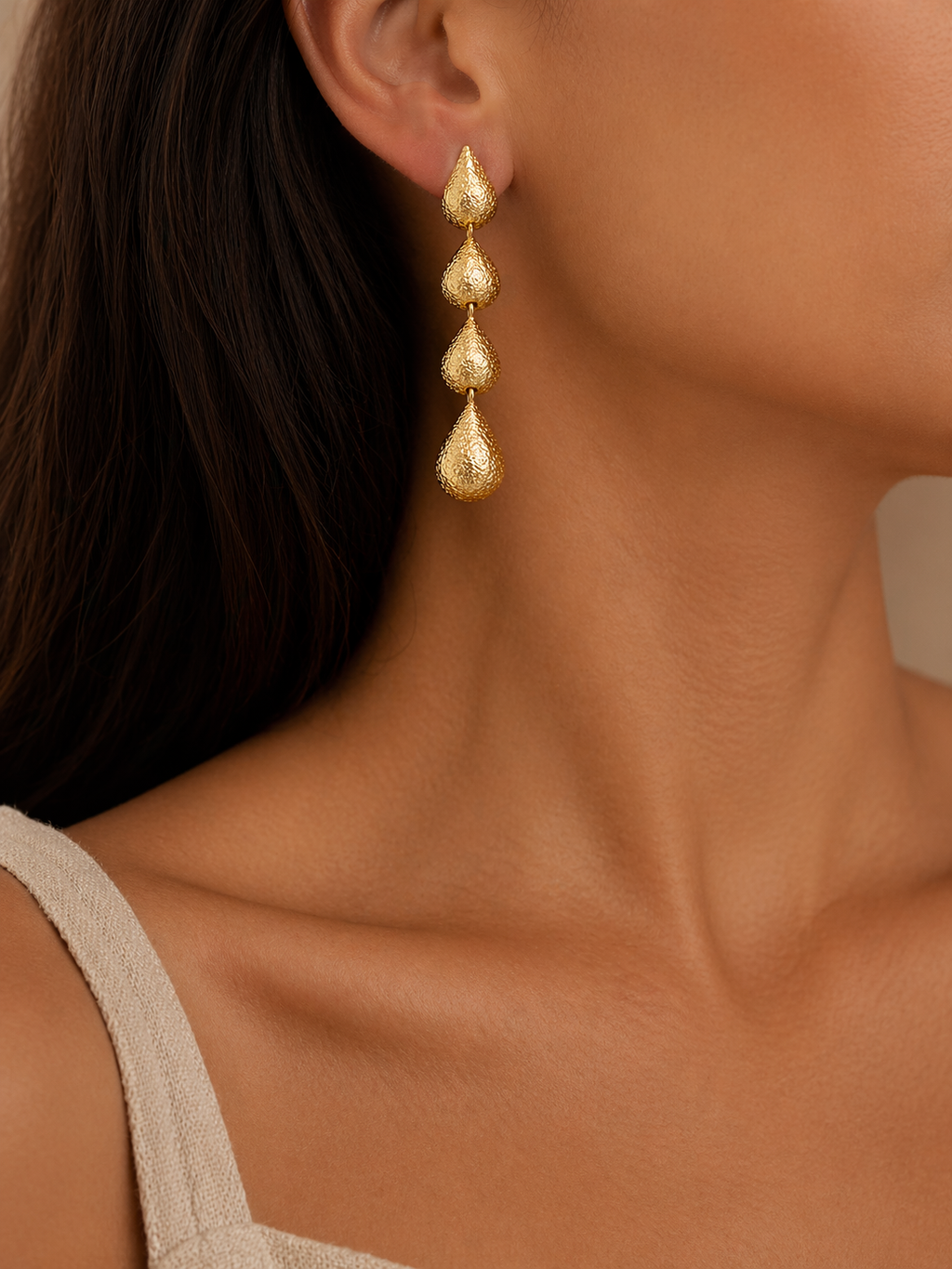 Layered gold drop earrings trial