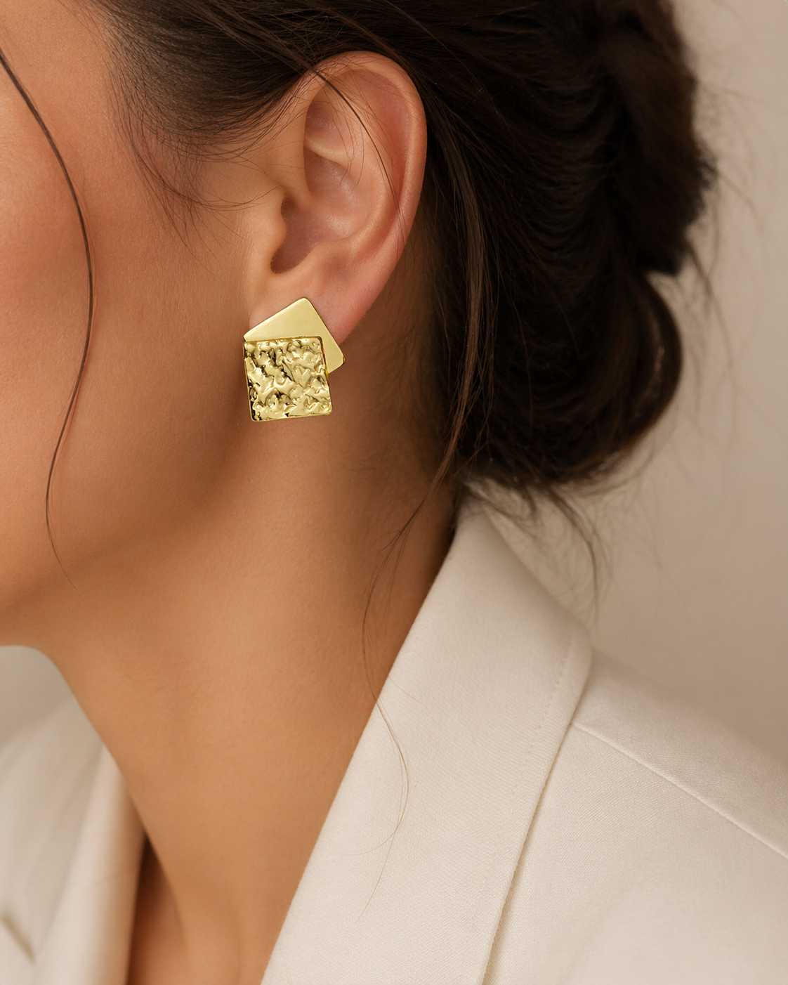  Layered square stud earrings trial