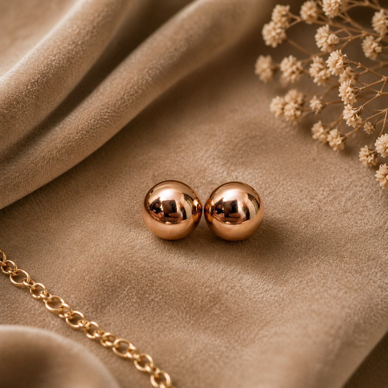 Ball stud earrings on flat