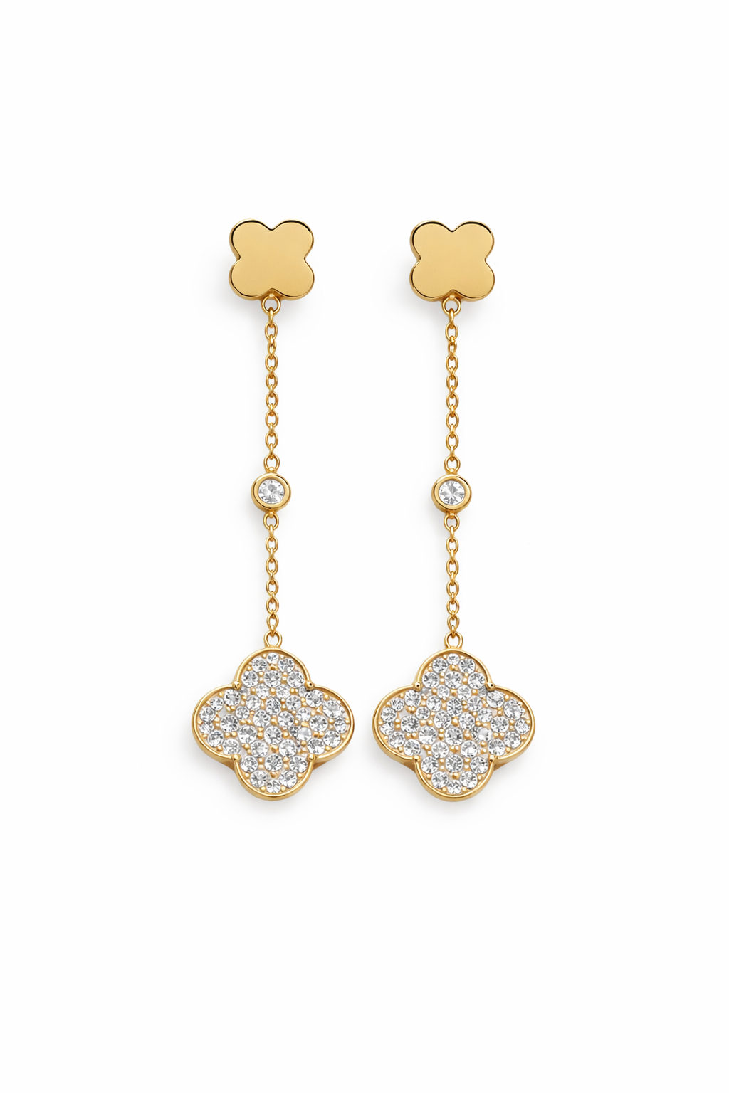 Crystal Clover Chain Drop Earrings