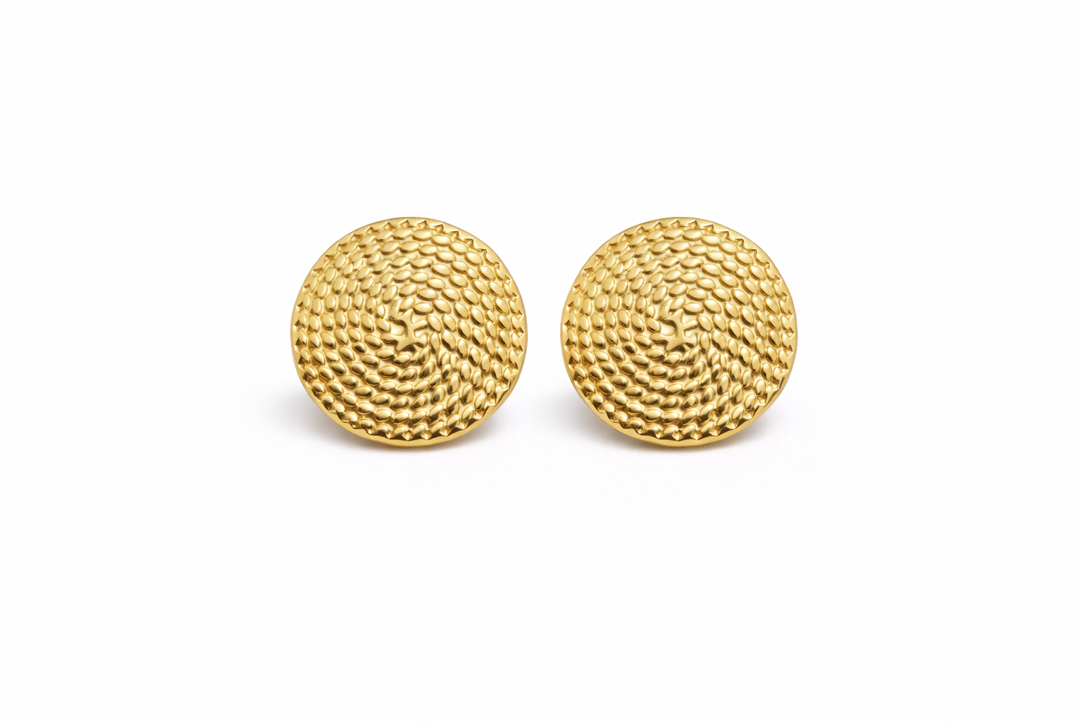 Round textured gold stud earrings
