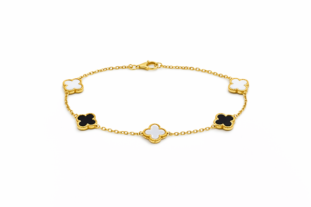 black and white clover gold bracelet