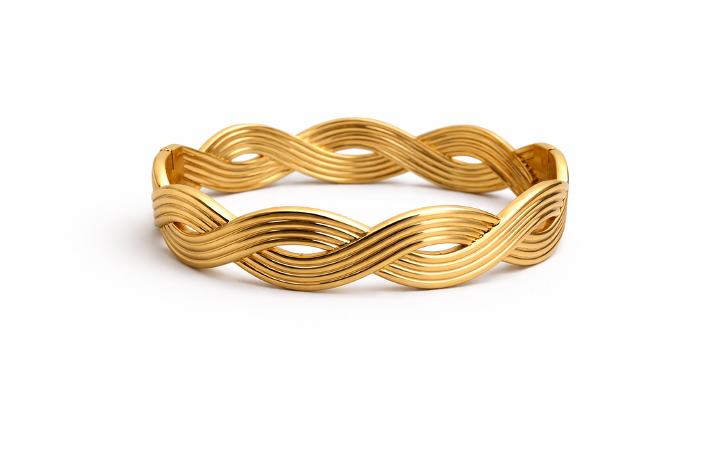 Wave design gold cuff bracelet
