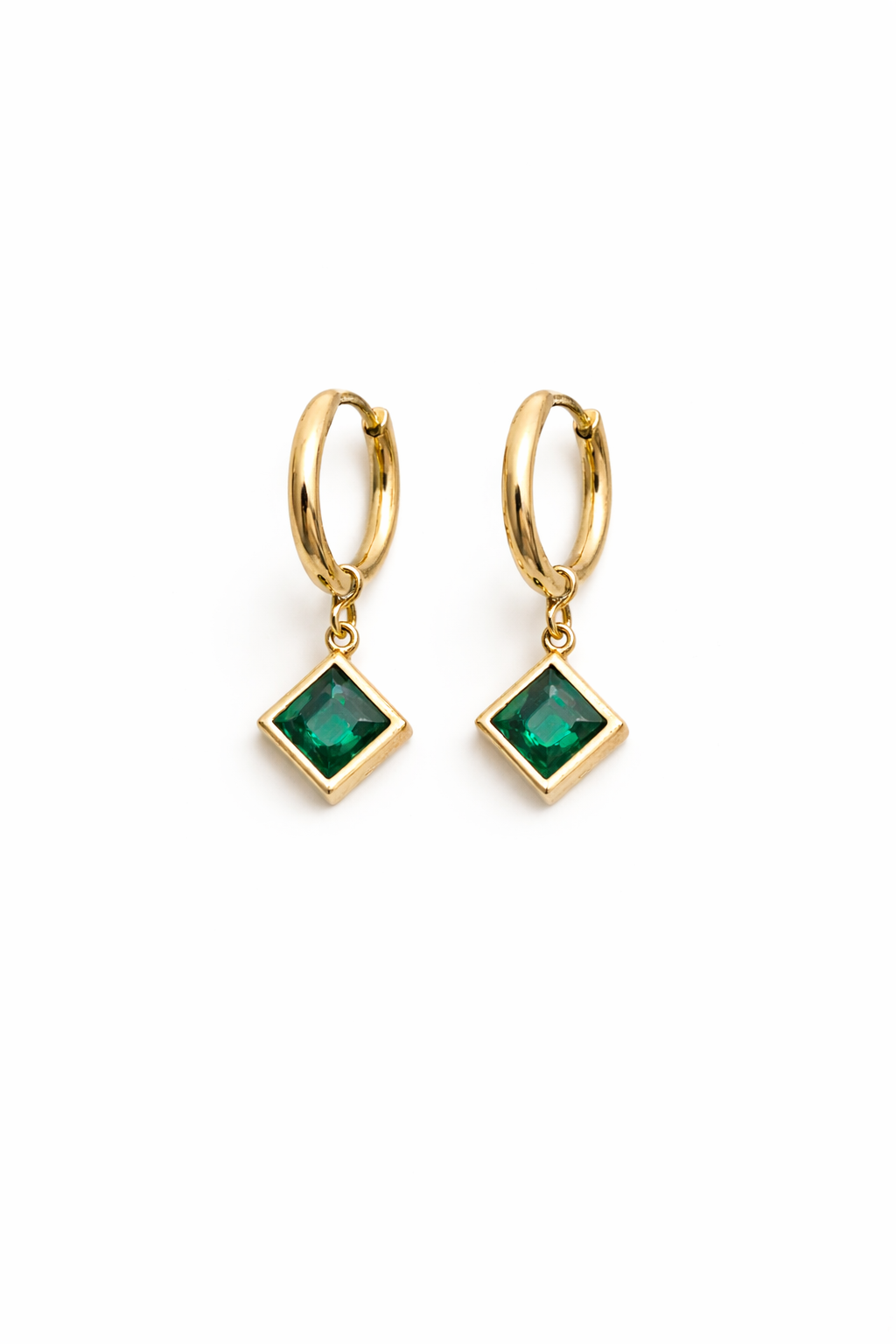 Green Emerald Drop Hoop Earrings