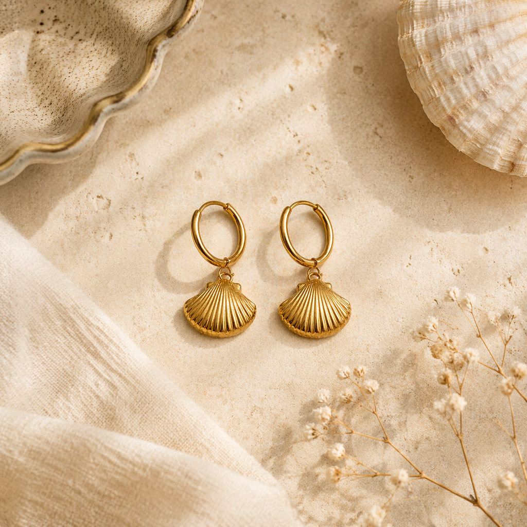sea shell earrings on marble