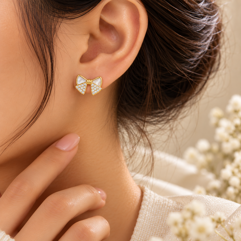Gold Bow Stud Earrings trial