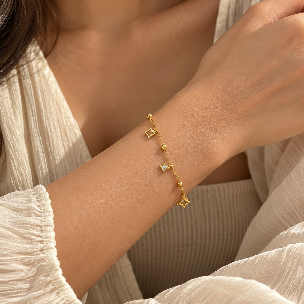 Gold Star Charm Bracelet with Crystal Accents trial