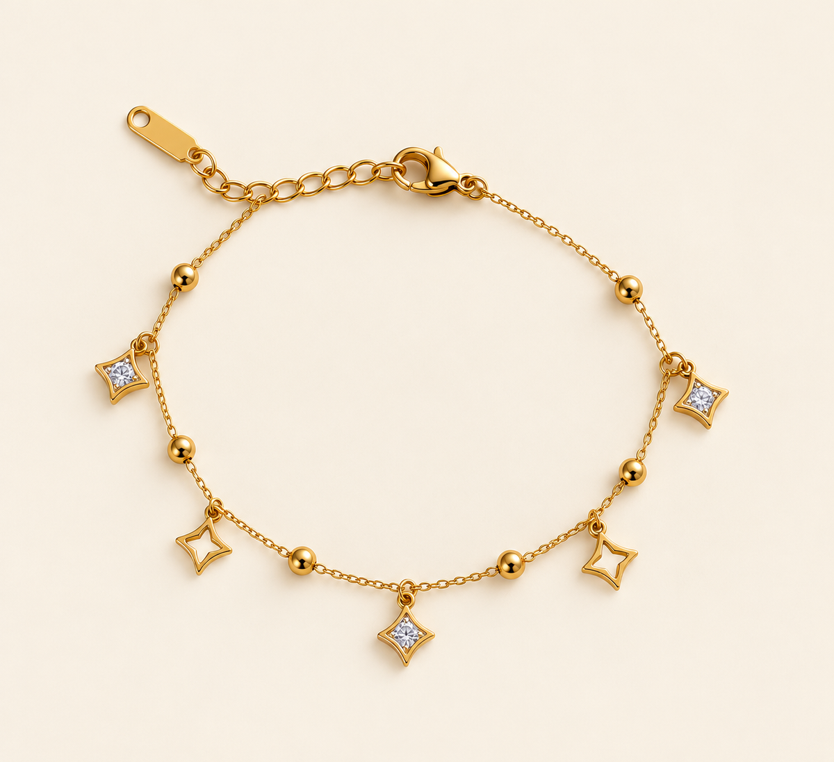 Gold Star Charm Bracelet with Crystal Accents