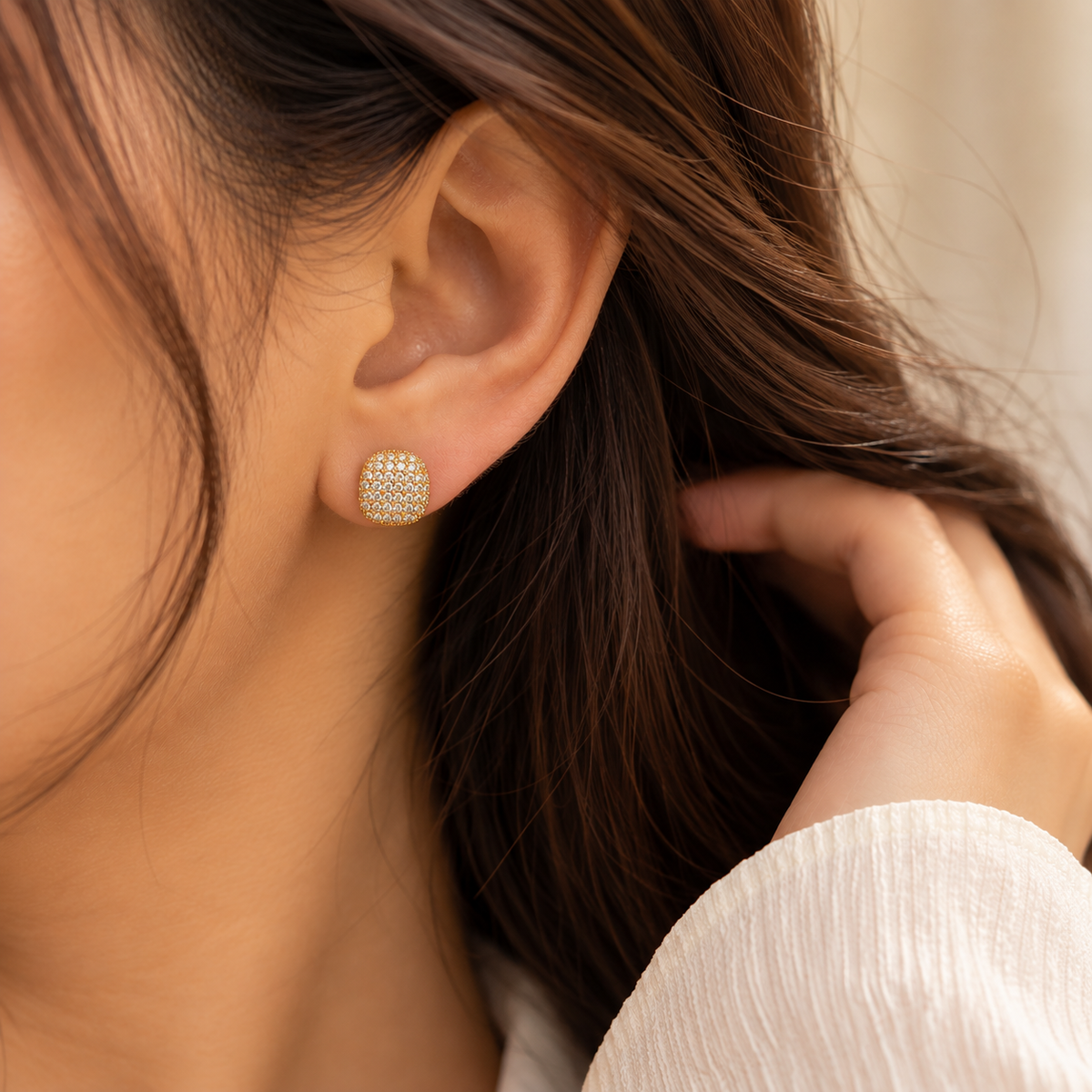Pave Gold Cushion Stud Earrings trial