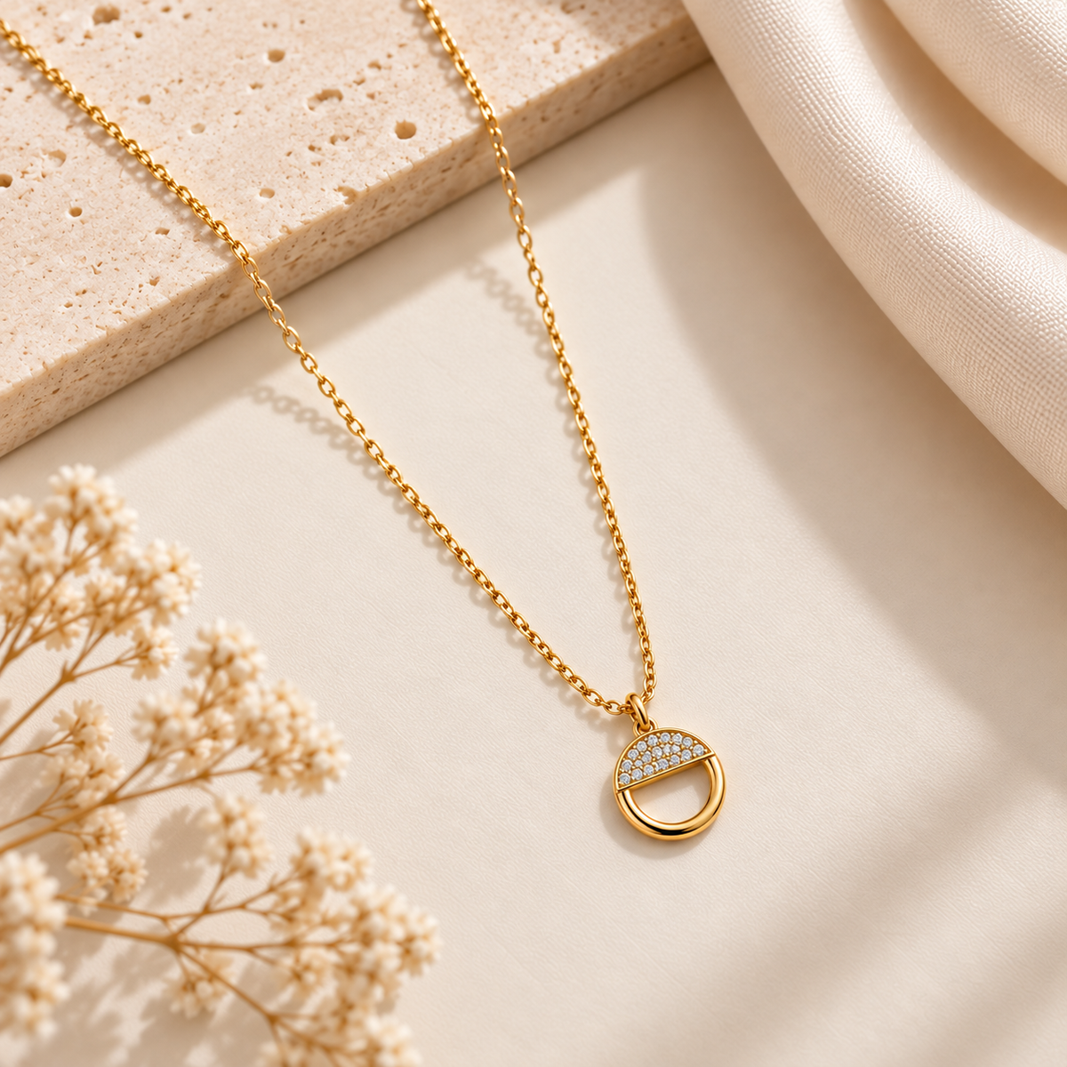 Gold Pave Pendant Necklace