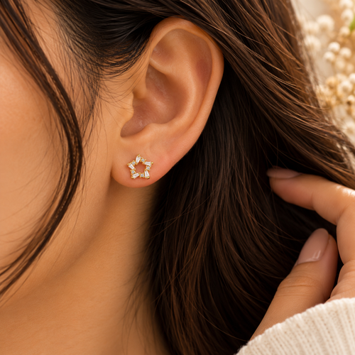 Delicate Gold Star Stud Earrings trial