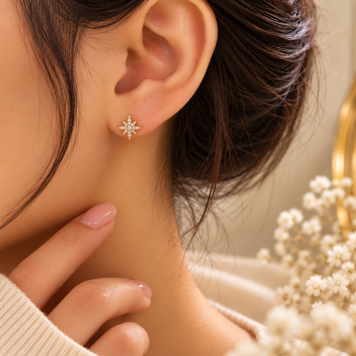 Gold Starburst Stud Earrings trial