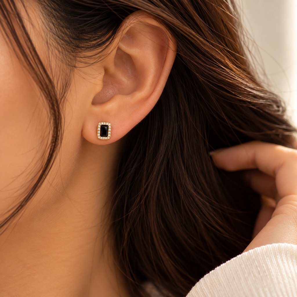 Gold & Black Halo Stud Earrings trial