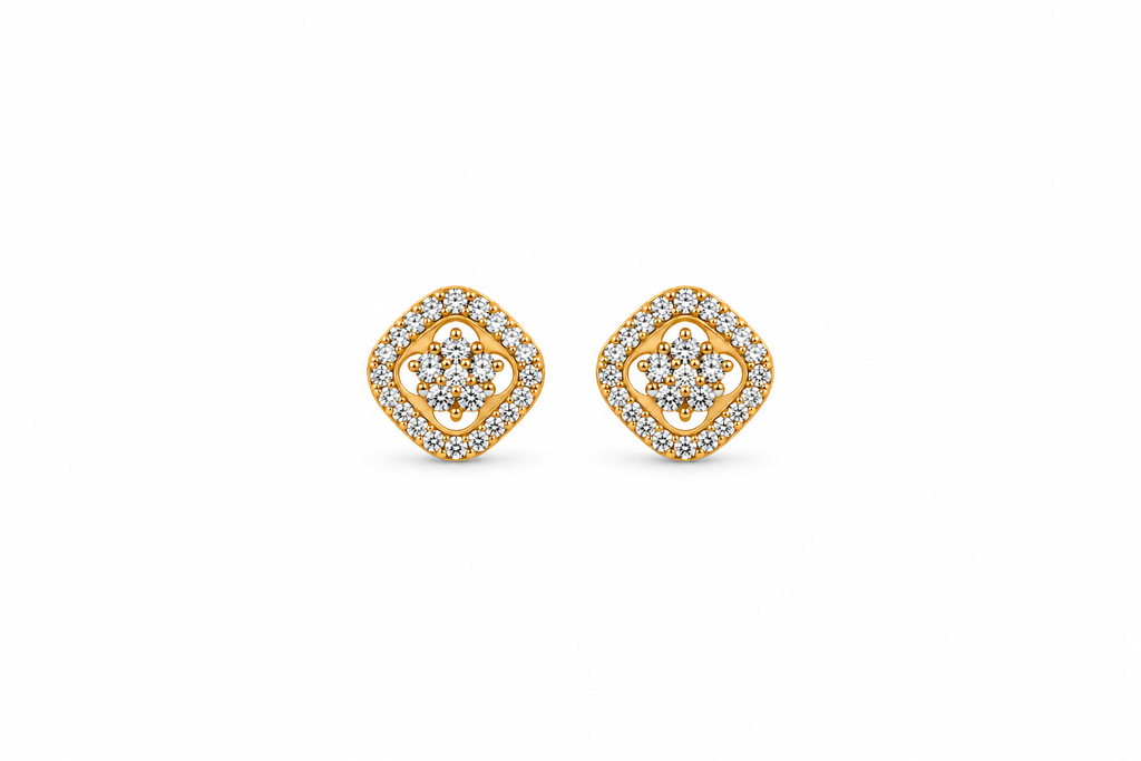 Elegant Gold Diamond Stud Earrings