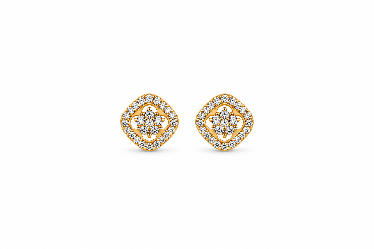 Elegant Gold Diamond Stud Earrings