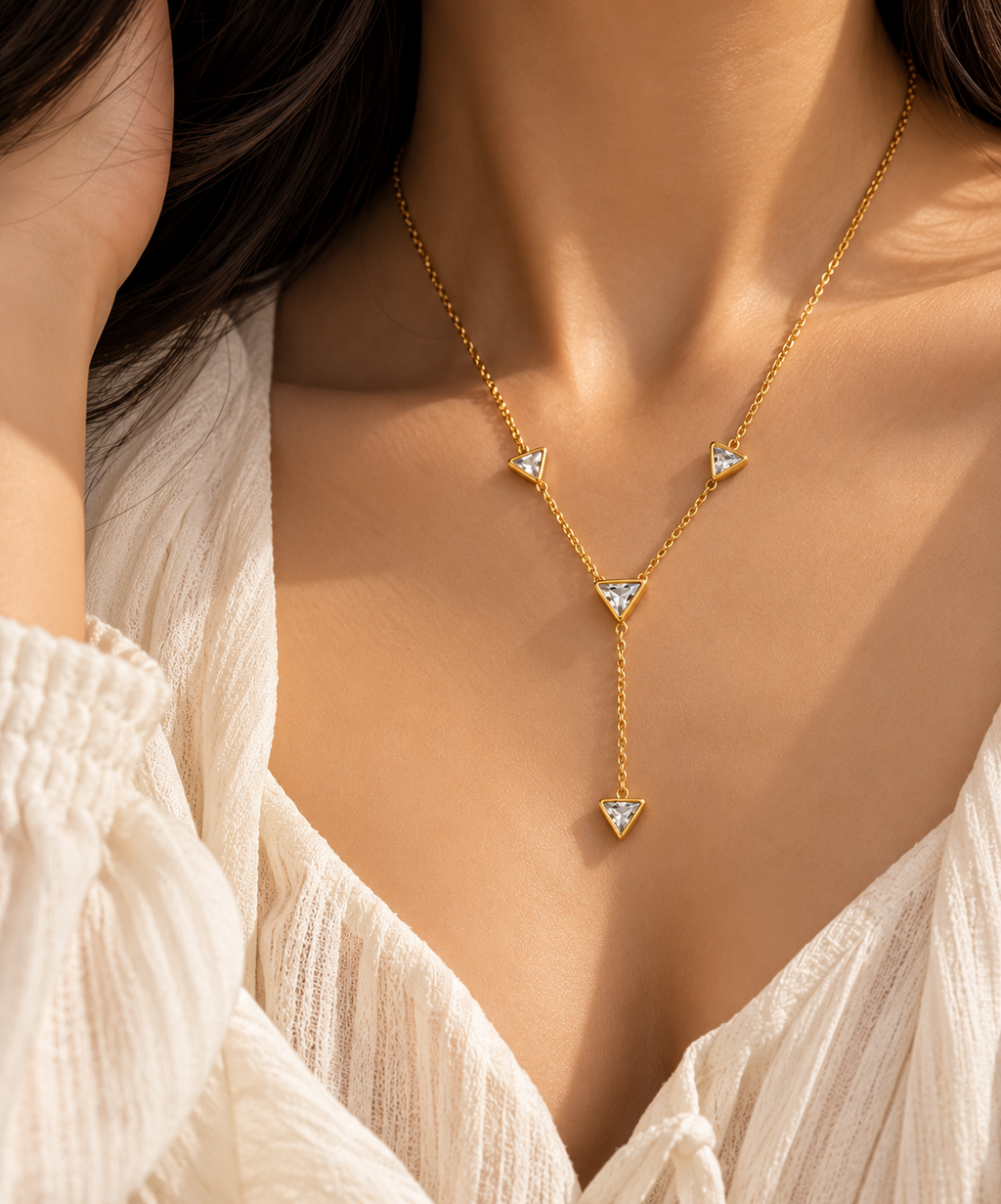Gold Triangular Crystal Necklace trial
