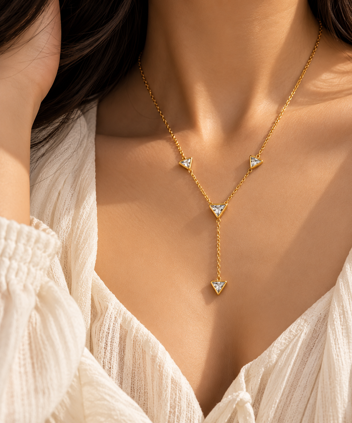 Gold Triangular Crystal Necklace trial