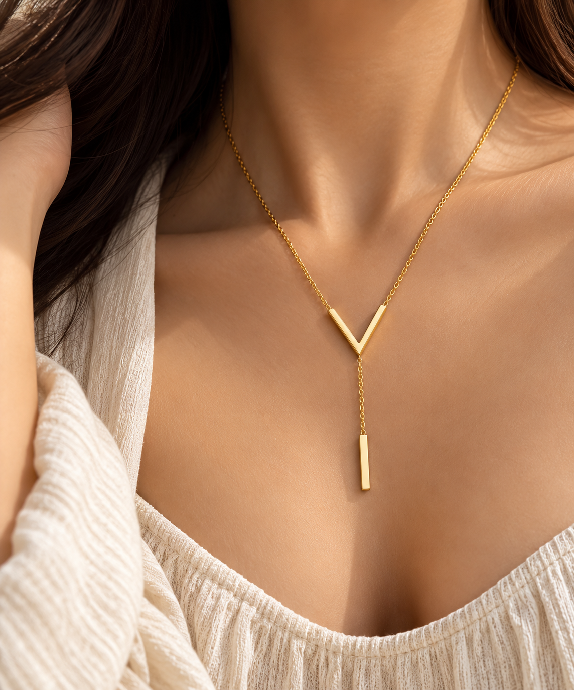 Minimalist Gold V-Bar Y-Chain Necklace trial