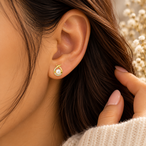 Delicate Gold Pearl Teardrop Earrings trial