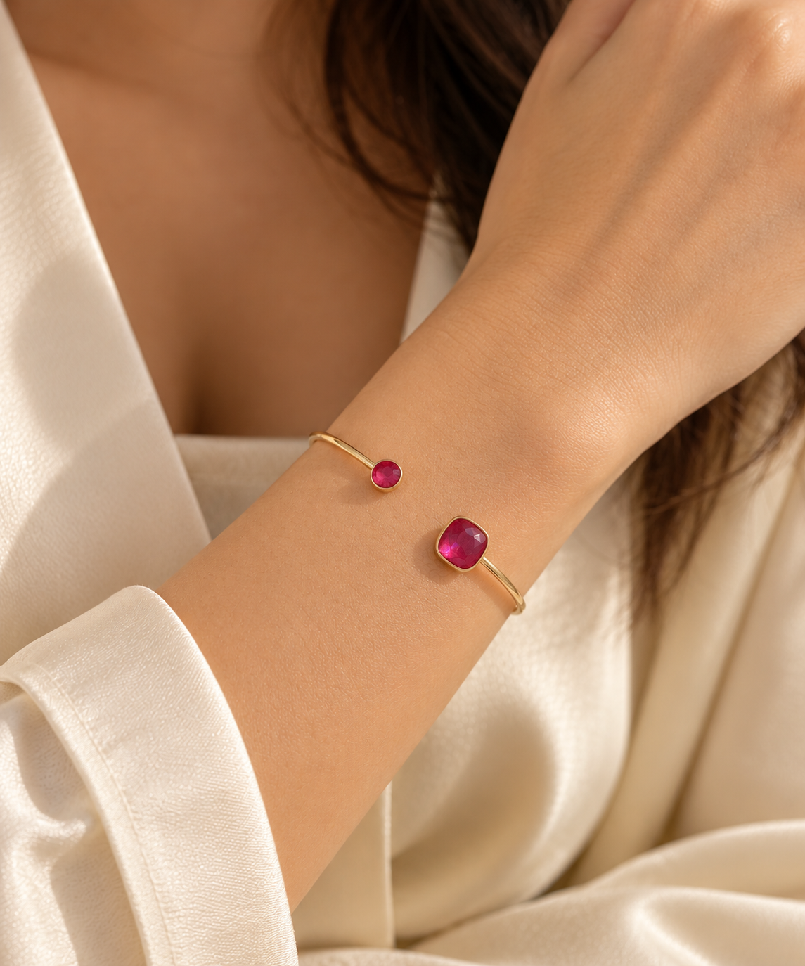 Ruby Red Crystal Gold-Tone Cuff Bracelet for Women trial