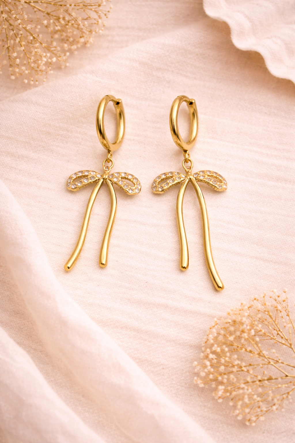 Crystal Bow Drop Hoop Earrings