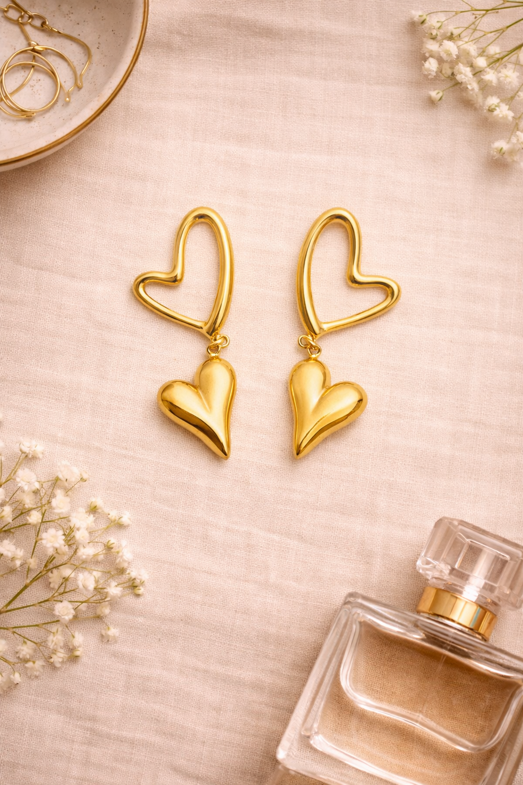 Double Heart Drop Earrings