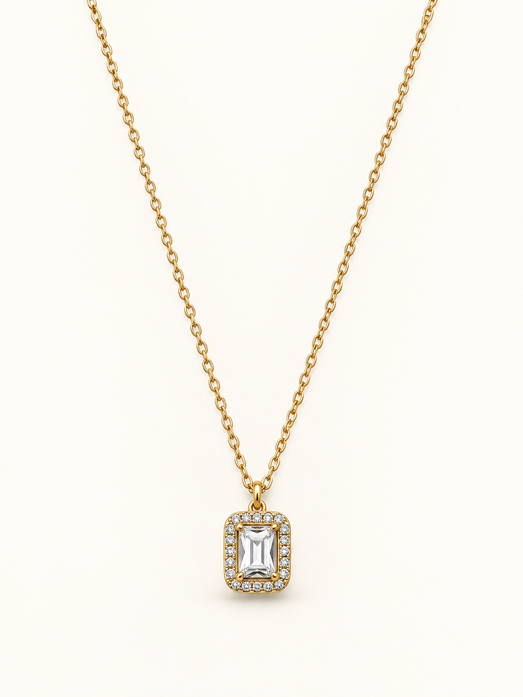 Emerald Cut Halo Pendant Necklace