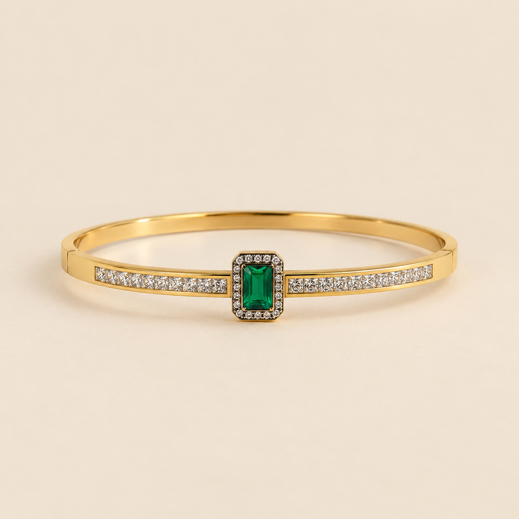 Emerald Green Crystal Gold-Tone Bangle Bracelet