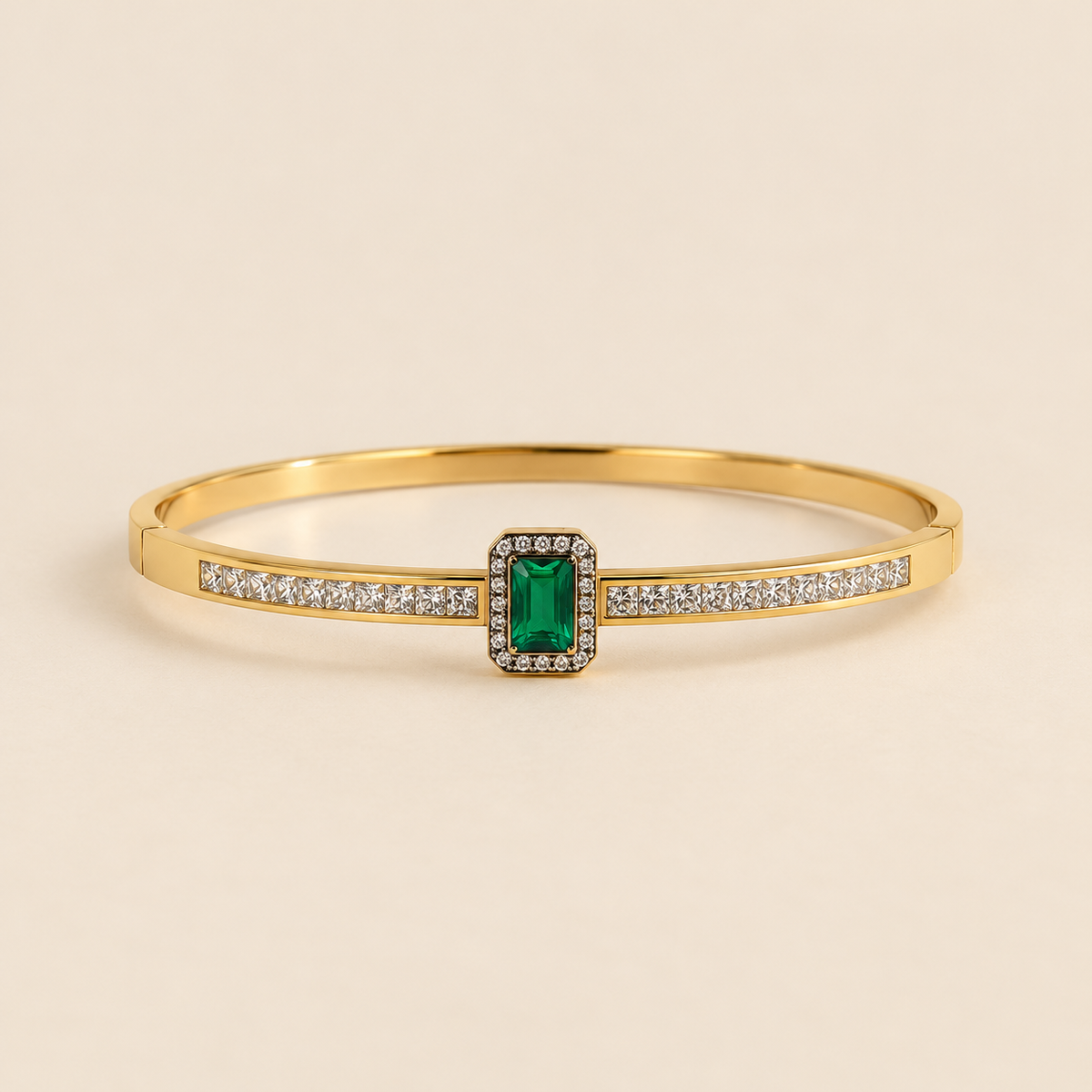 Emerald Green Crystal Gold-Tone Bangle Bracelet
