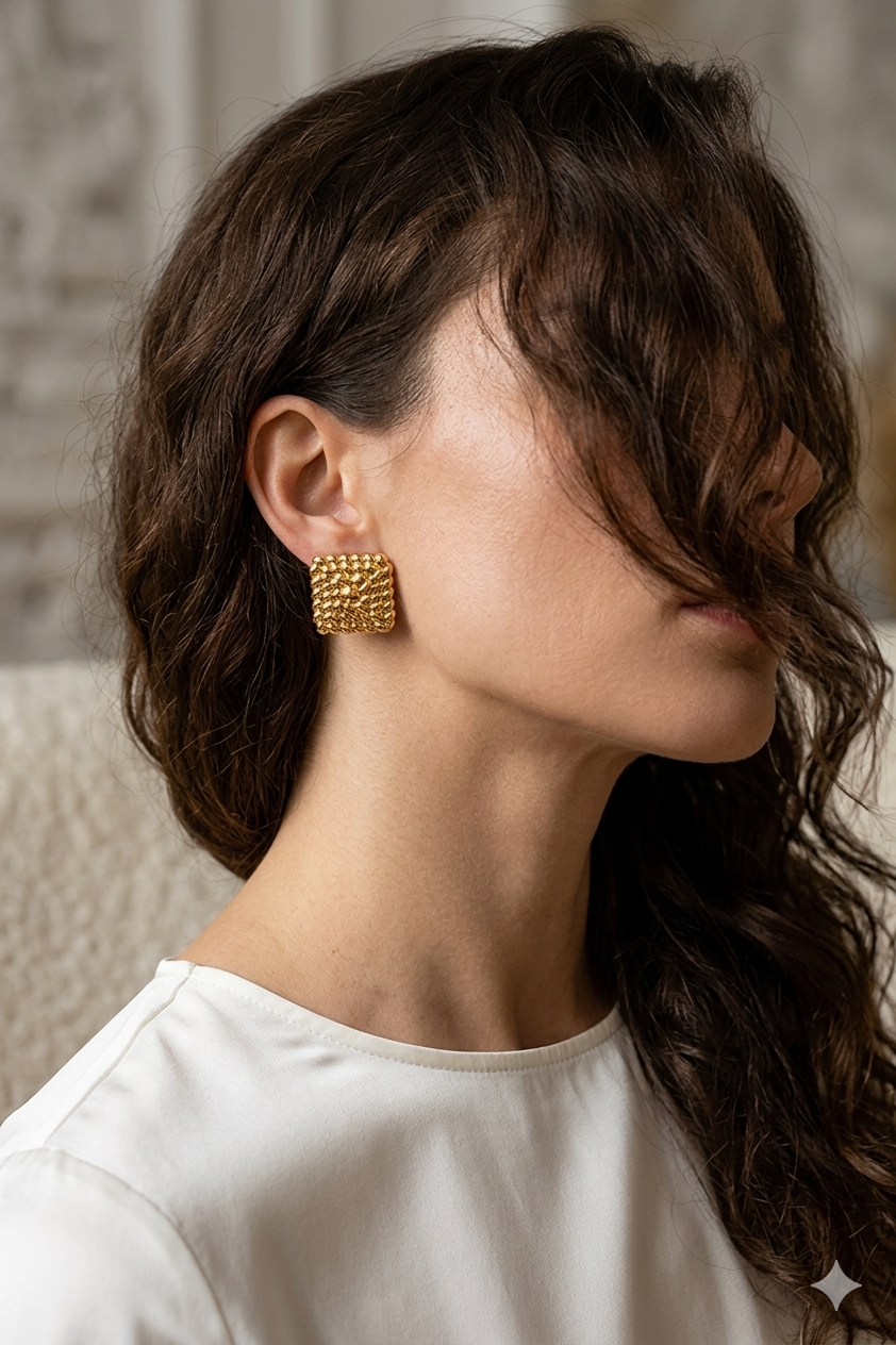 Gold square stud earrings trial