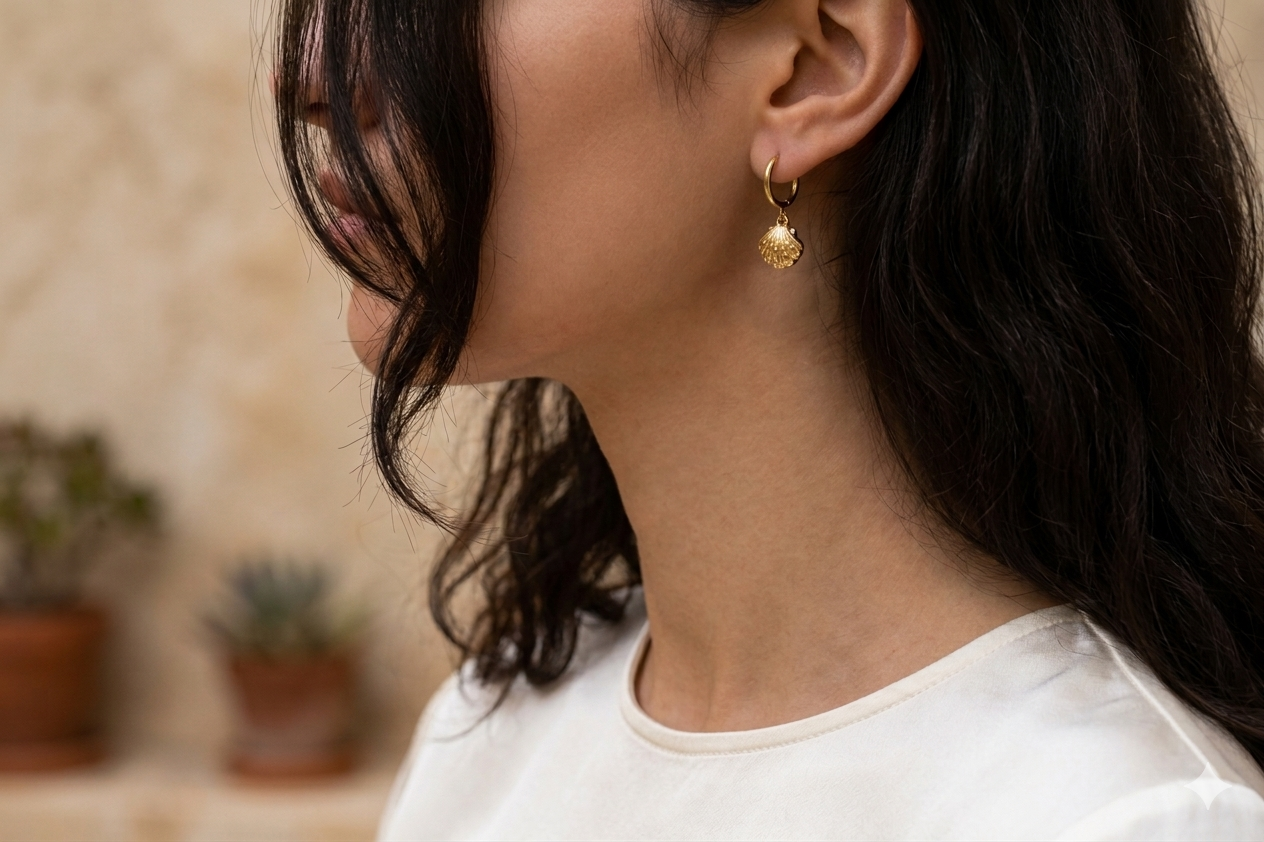 Shell charm hoop earrings trial