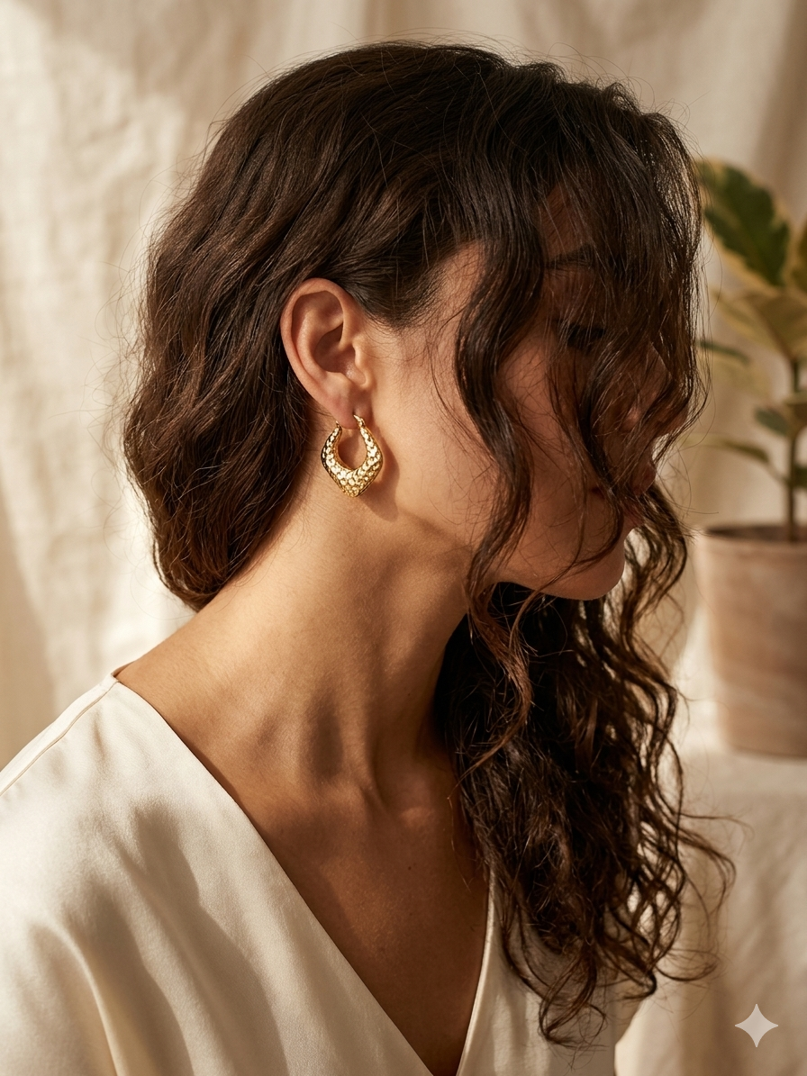 Textured gold hoop earrings trial