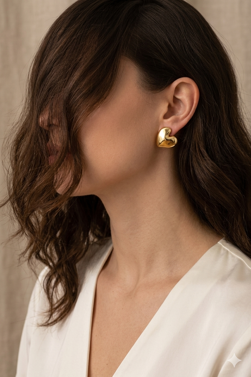 Sleek gold heart stud earrings trial