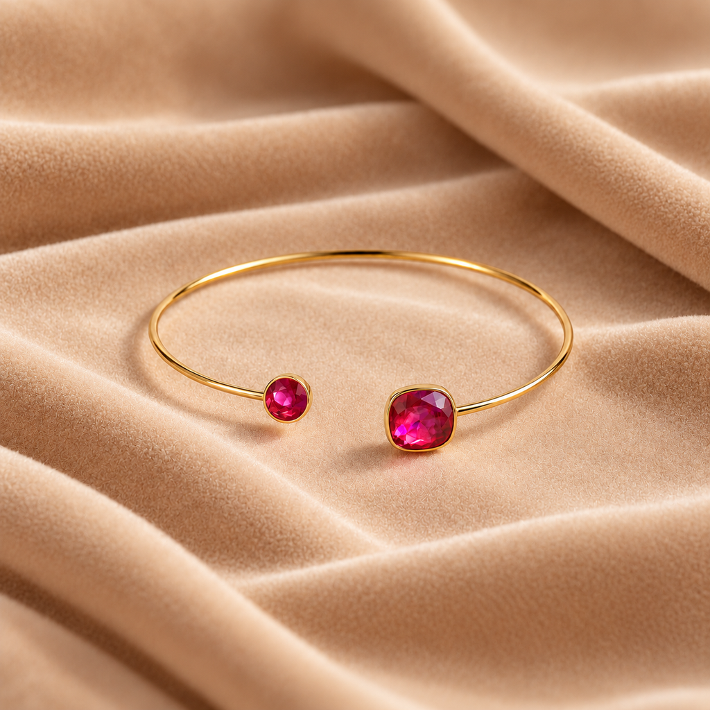 Ruby Red Crystal Gold-Tone Cuff Bracelet for Women on velvet