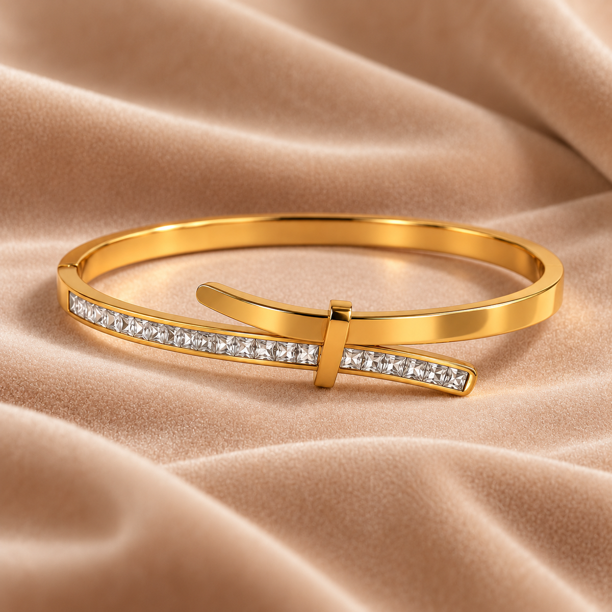 Luxury Gold-Tone Crystal Bangle Bracelet for Women on velvet