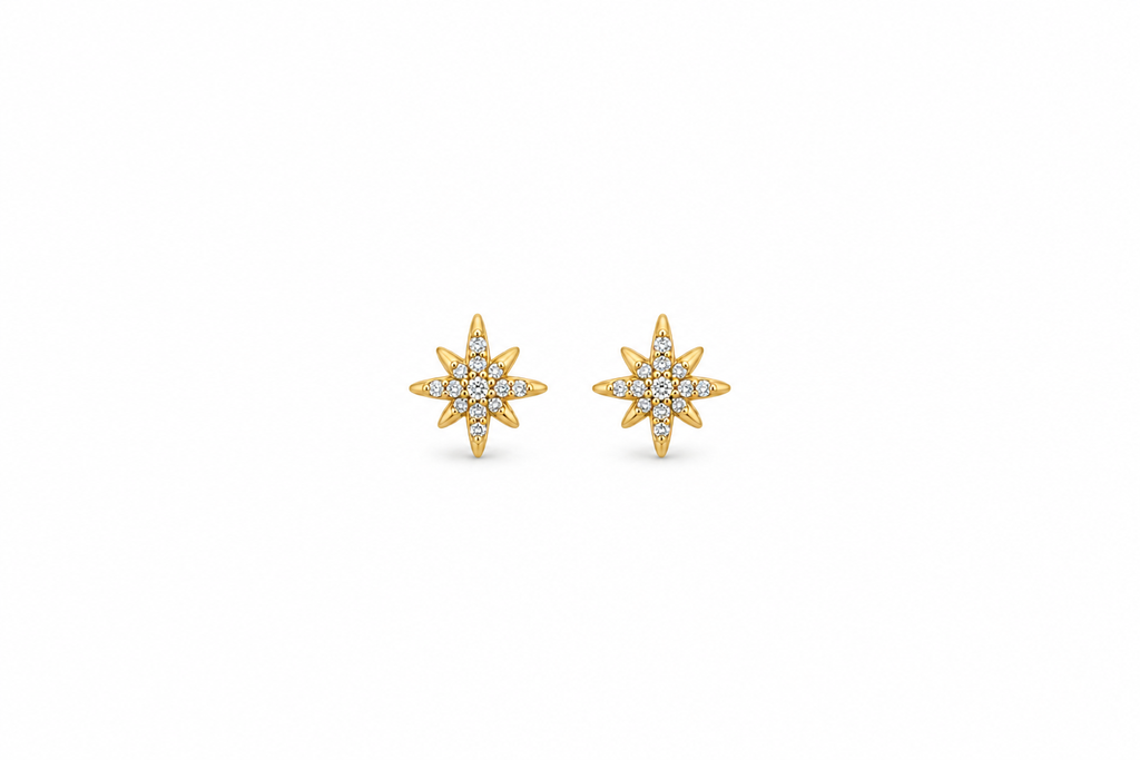 Gold Starburst Stud Earrings