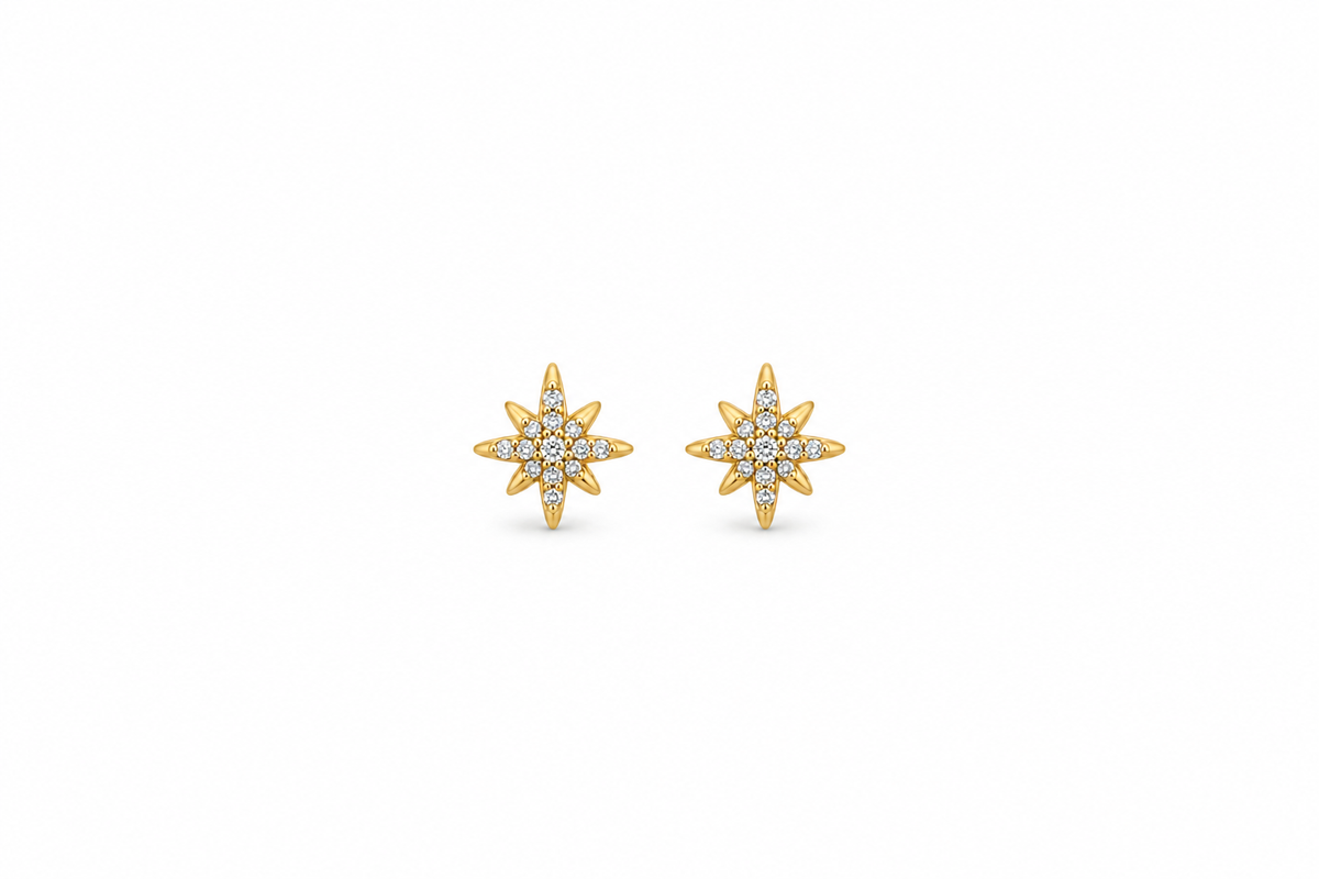 Gold Starburst Stud Earrings