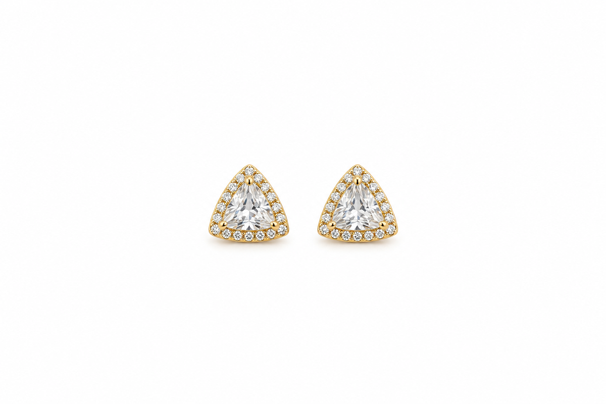 Gold Triangle Halo Stud Earrings