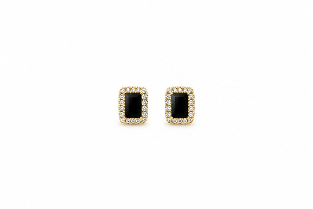 Gold & Black Halo Stud Earrings
