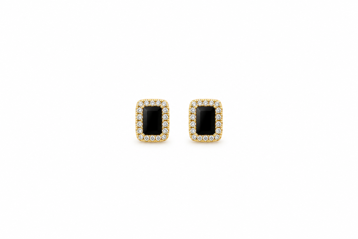 Gold & Black Halo Stud Earrings