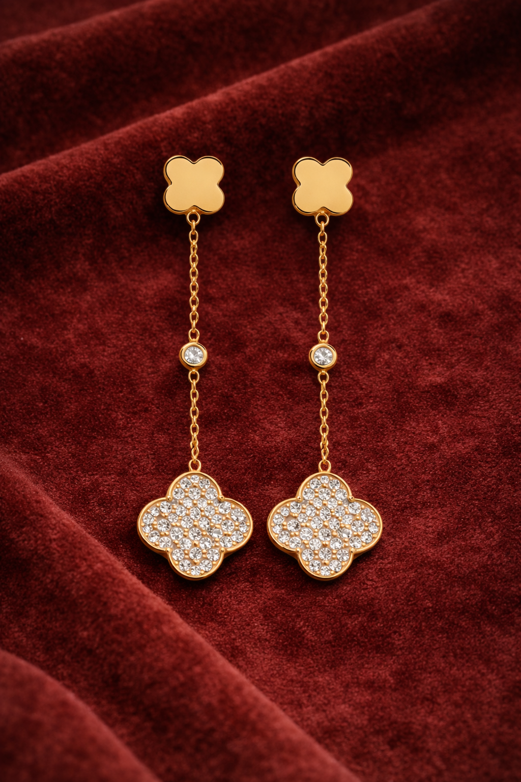 Crystal Clover Chain Drop Earrings