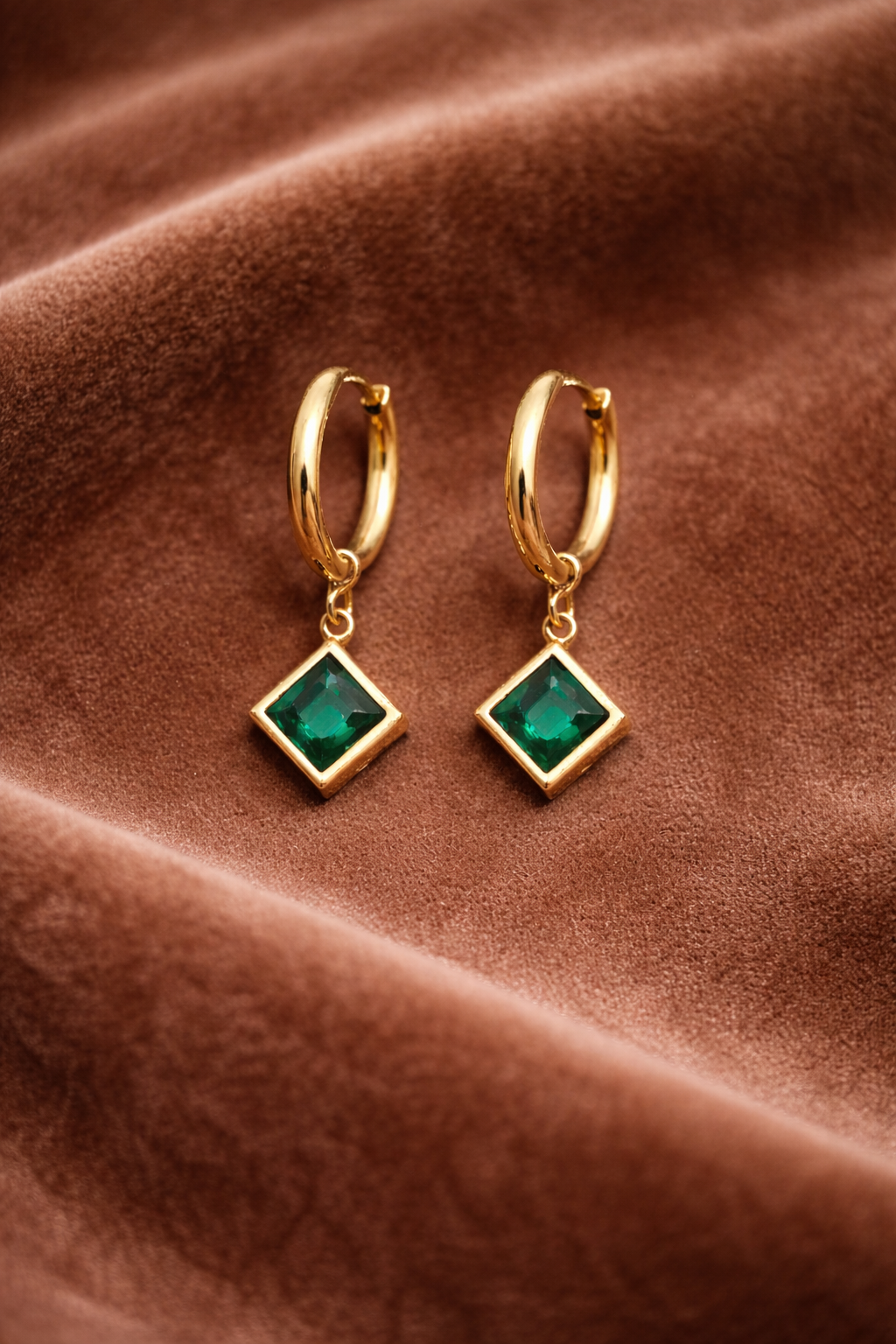Green Emerald Drop Hoop Earrings