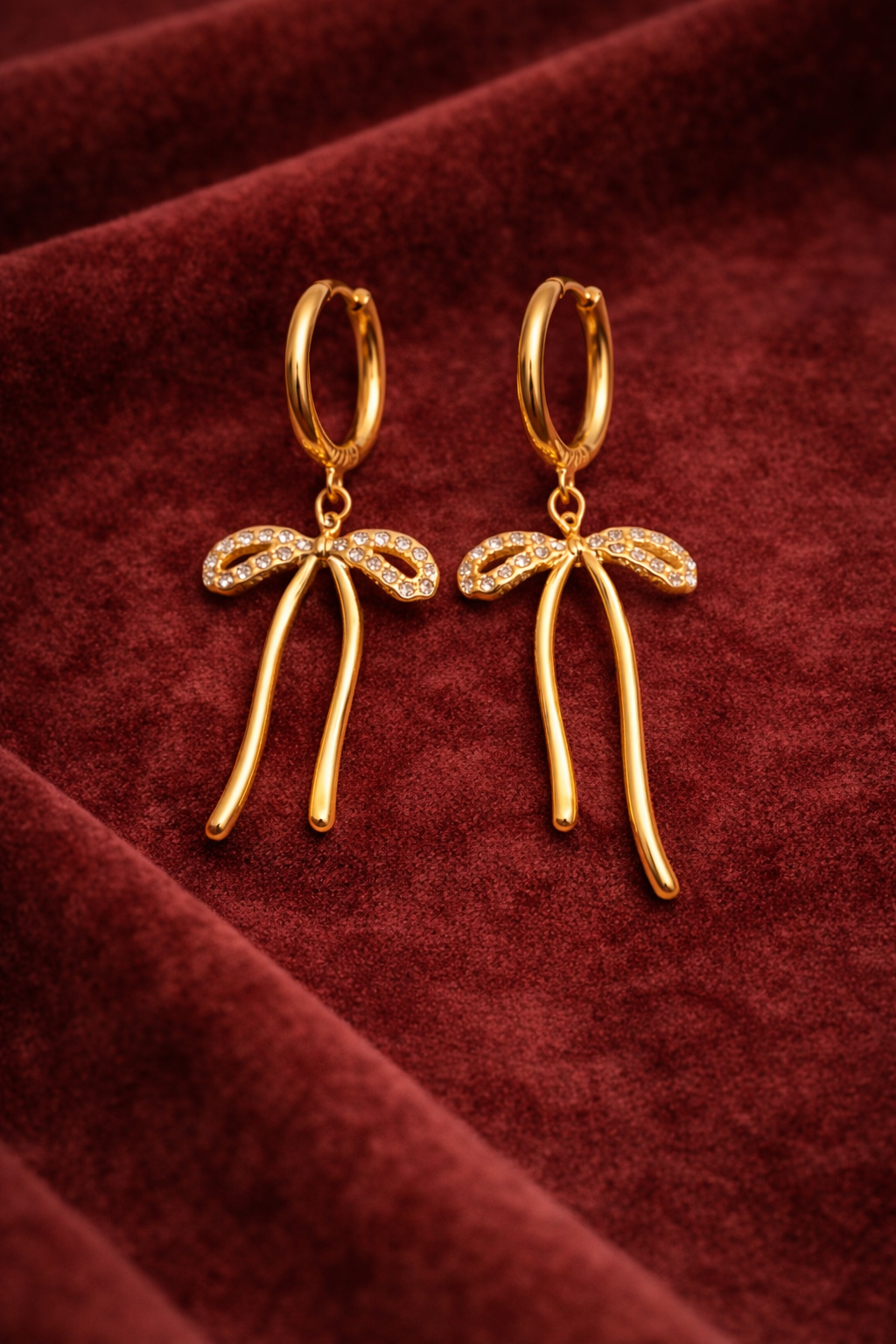 Crystal Bow Drop Hoop Earrings