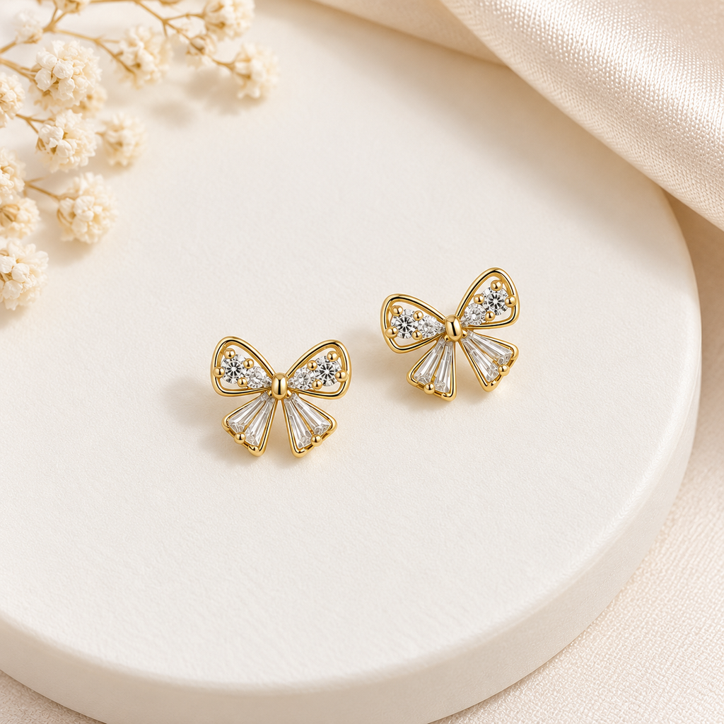 Dainty Gold Bow Stud Earrings