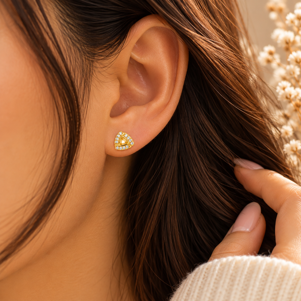 Triangular Gold Gemstone Stud Earrings trial