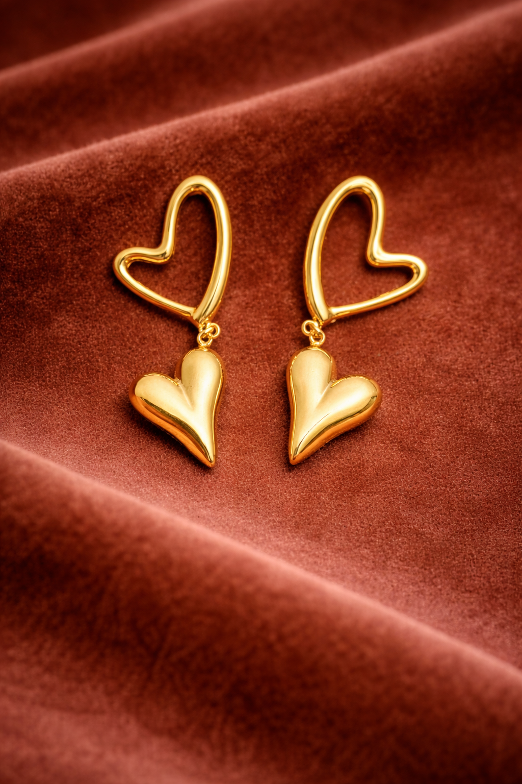 Double Heart Drop Earrings