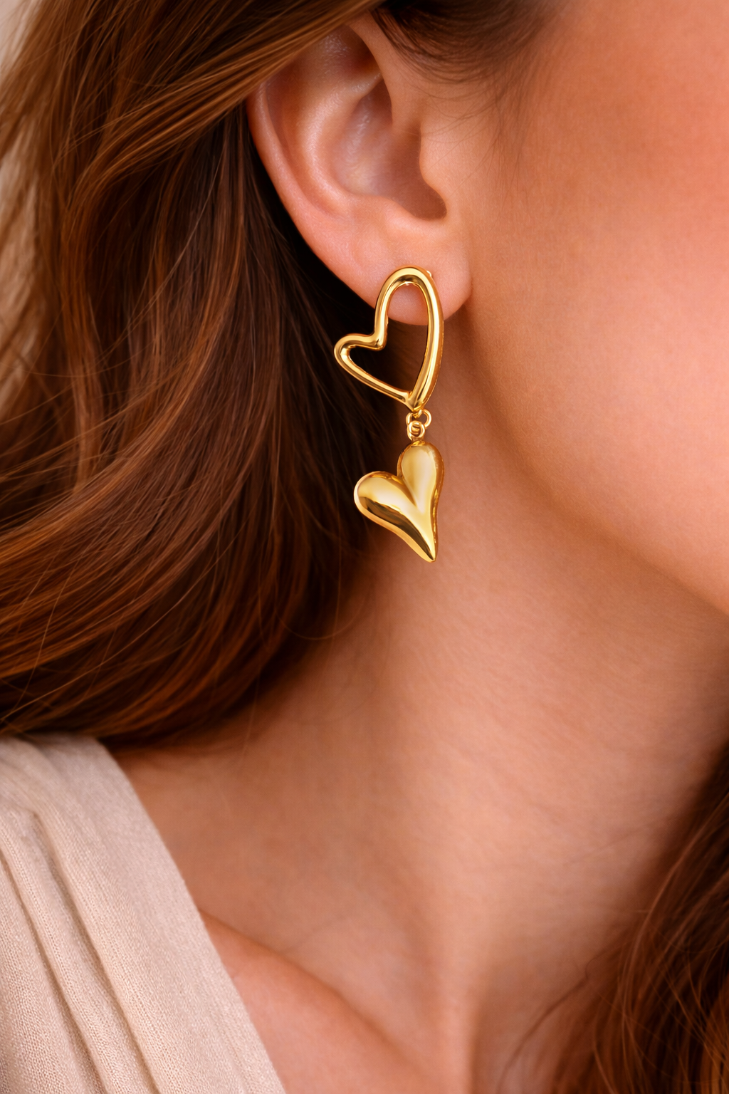 Double Heart Drop Earrings